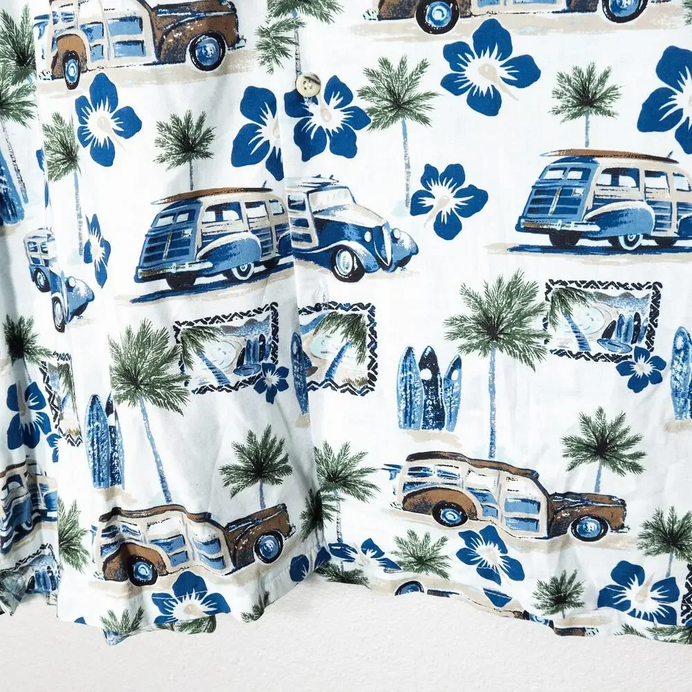 Go Barefoot Hawaiian Shirt XL Tall Blue Vintage Retro Coastal Beachy - Picture 5 of 9